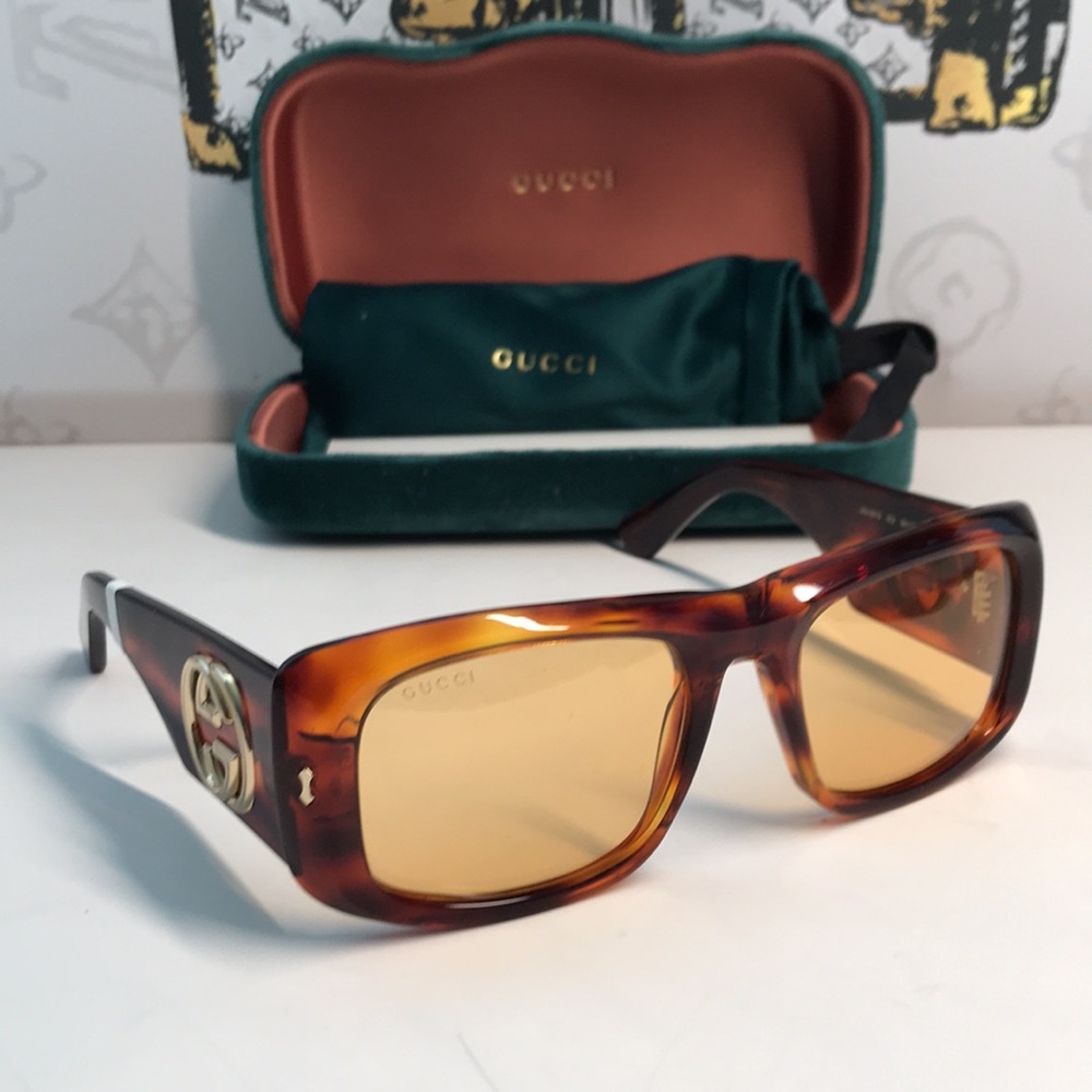 New Authentic Gucci Tortoiseshell Sunglasses with Brown Lenses GG1251s 002